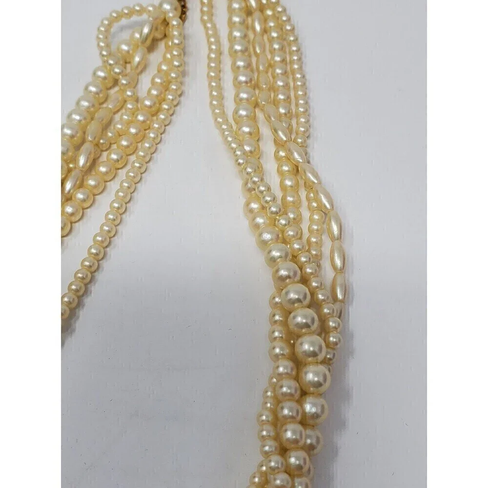 VINTAGE MARVELLA IVORY FAUX PEARL 4 STRAND TWIST NECKLACE FASHION JEWELRY